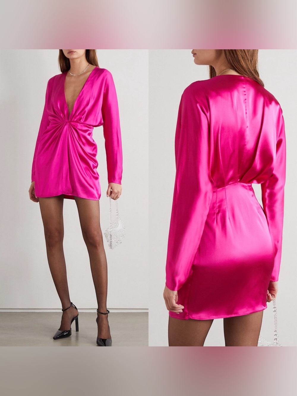 Pink Satin Twist-Front Mini Dress